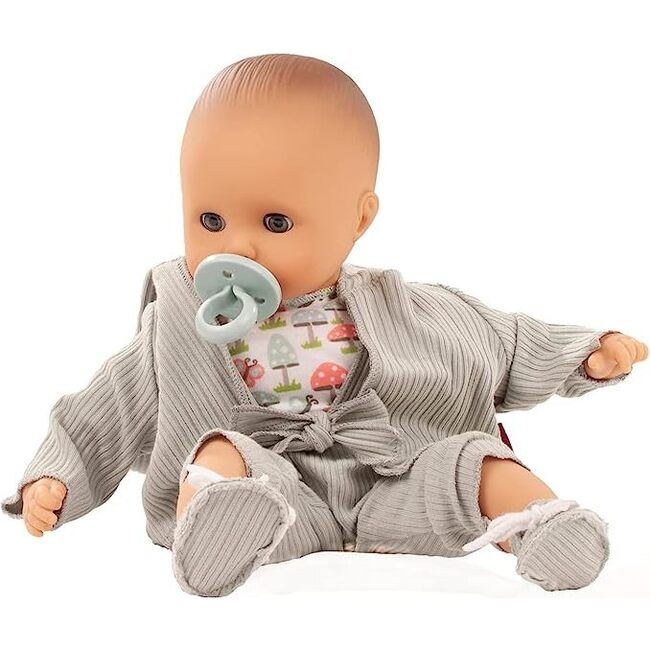 Muffin Lucky One 13" Bald Baby Doll with Blue Sleeping Eyes, Overalls and Jacket