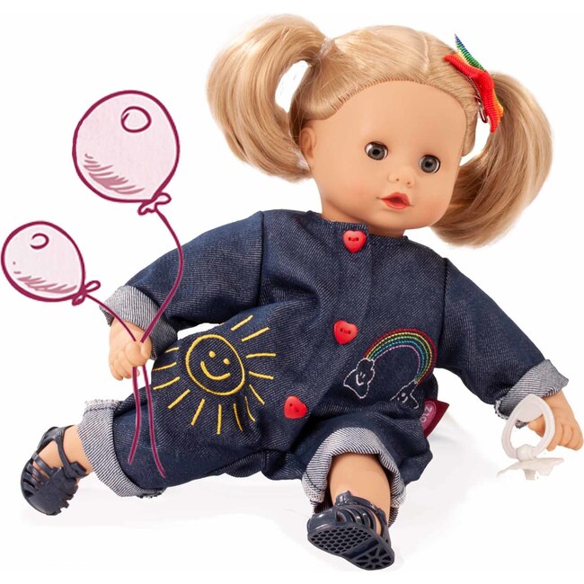 Muffin Rainbow 13" Soft Baby Doll with Denim Jumpsuit and Blonde Hair to Wash & Style
