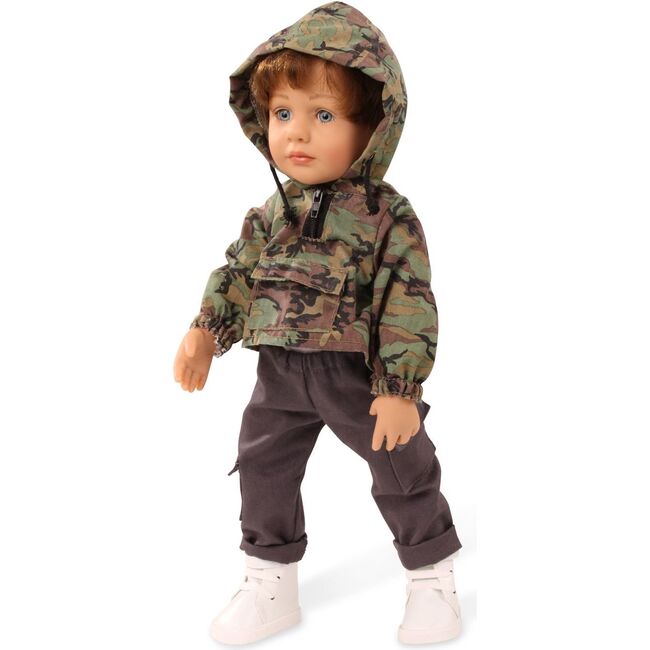 Little Kidz Paul - 14" Multi-Jointed Standing Boy Doll with Brown Hair, Cargo Pants and Camo Hoodie