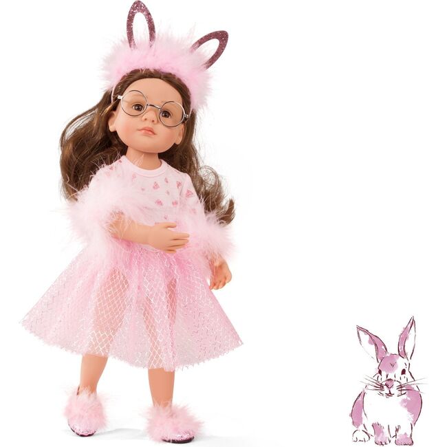 Little Kidz Ella Rabbit - 14" Multi-Jointed Standing Doll with Glasses and Long Brown Hair to Wash & Style