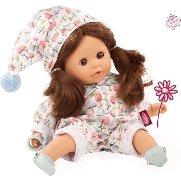 Cosy Aquini 13" Lucky Mushroom - Soft Cloth Brunette Bath Baby Doll with Brown Sleeping Eyes