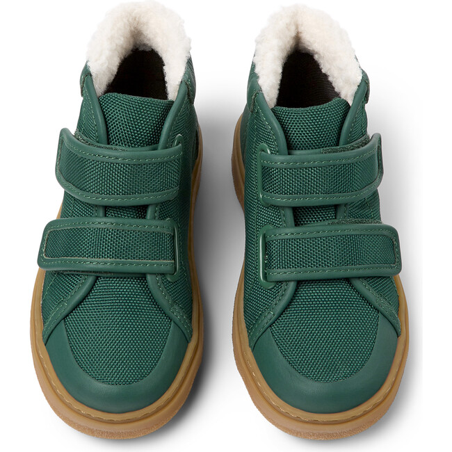 Kiddo Leather And Textile 2-Velcro Strap Sneakers, Dark Green