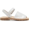 Leather Flat Peep-Toe Sandals, Silver Shimmer - Sandals - 1 - thumbnail