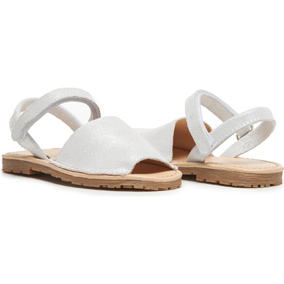 Leather Flat Peep-Toe Sandals, Silver Shimmer - Sandals - 2