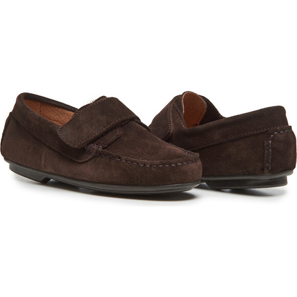 Suede Velcro Closure Driving Loafers, Brown - Loafers - 2