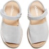 Leather Flat Peep-Toe Sandals, Silver Shimmer - Sandals - 3