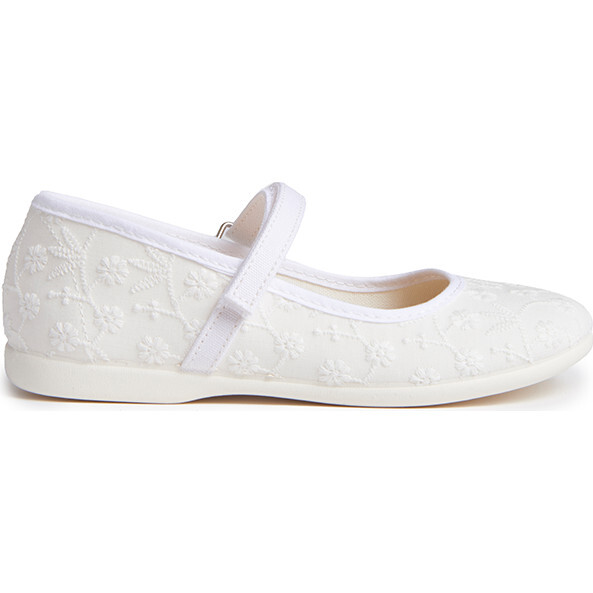 Classic Embroidered Mary Janes, White