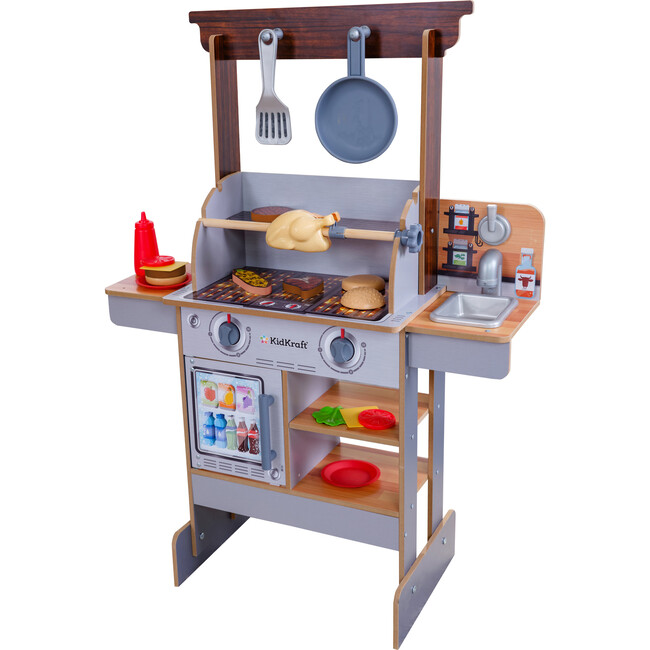 Spin & Reveal Wooden Grill & Play Kitchen with Water-Reveal Food & 21 Accessories