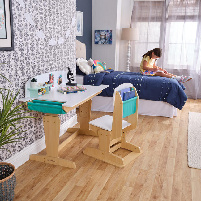 Grow Together™ Pocket Adjustable Desk with Hutch and Chair Natural
