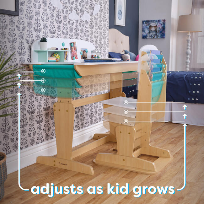 Grow Together™ Pocket Adjustable Desk with Hutch and Chair Natural
