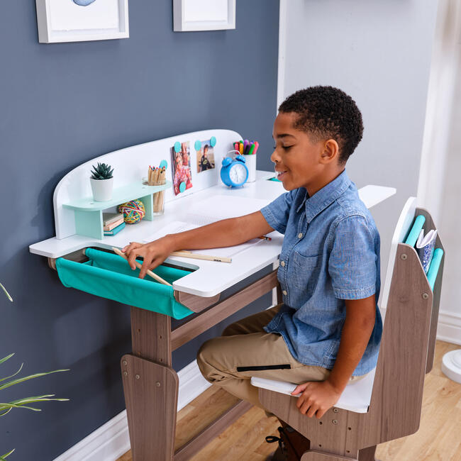 Grow Together™ Pocket Adjustable Desk with Hutch and Chair – Gray Ash - Desks - 6