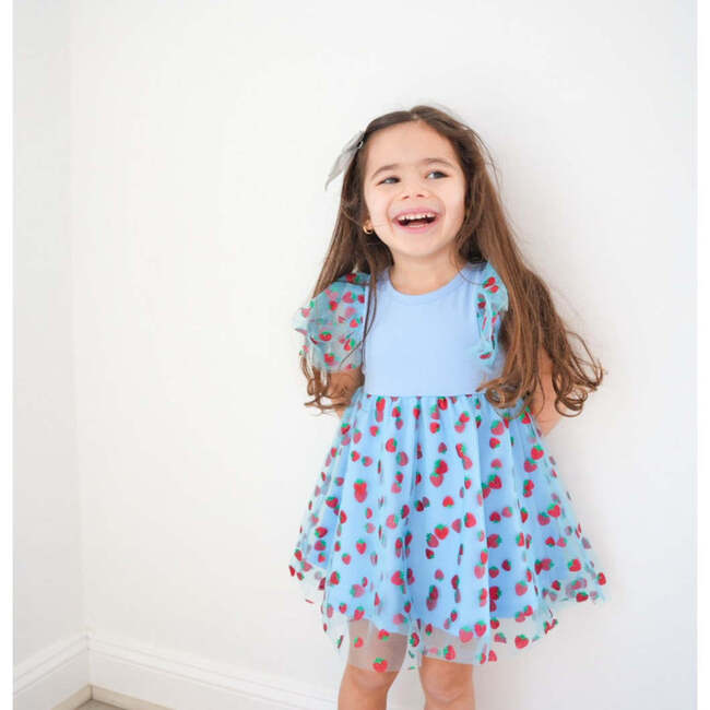 Strawberry Sweet Toddler Twirl Dress, Blue - Dresses - 2