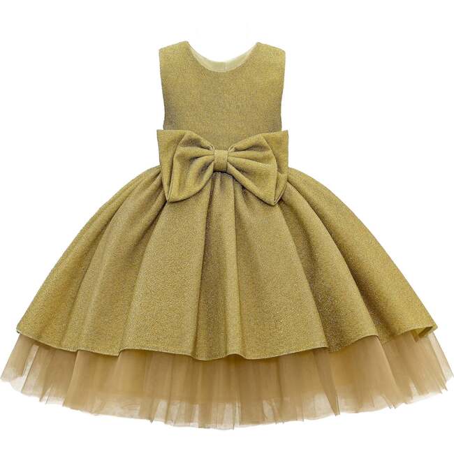 Sarita Glitter Double Bow Dress, Gold