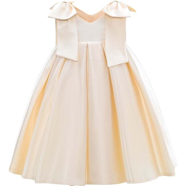 Champagne Palermo Satin Bow Pleated Dress, Gold