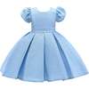 Juliana Puff Shoulder Bow Dress, Blue - Dresses - 1 - thumbnail