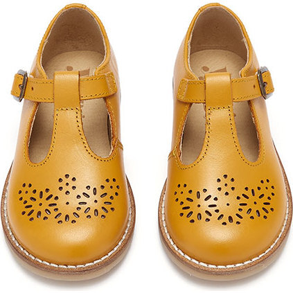 Blossom Leather T-Bar Shoe, Mustard - T-Straps - 1