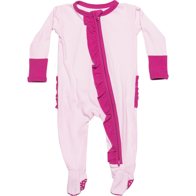 Dream in Pink Ribbed Zippered Footie - Footie Pajamas - 1