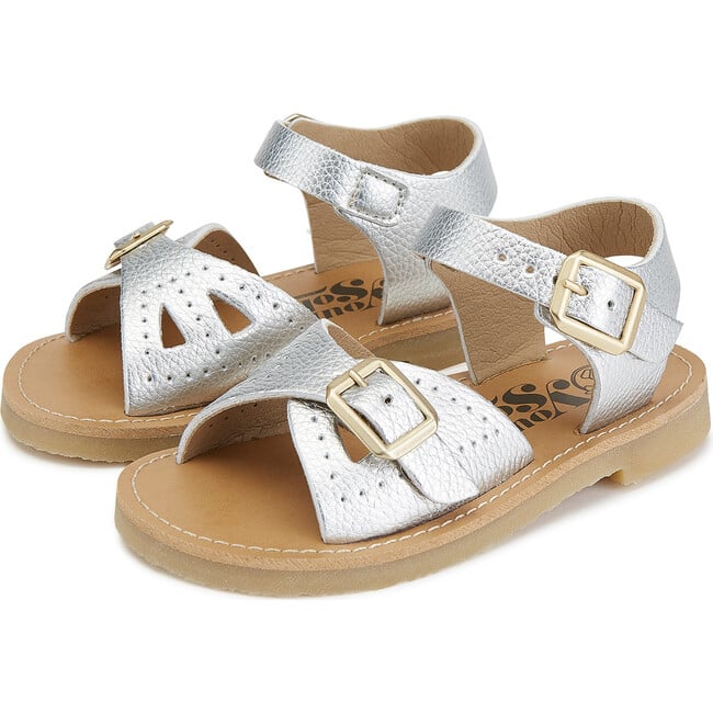 Pearl Synthetic Vegan Leather Sandal, Silver - Sandals - 3