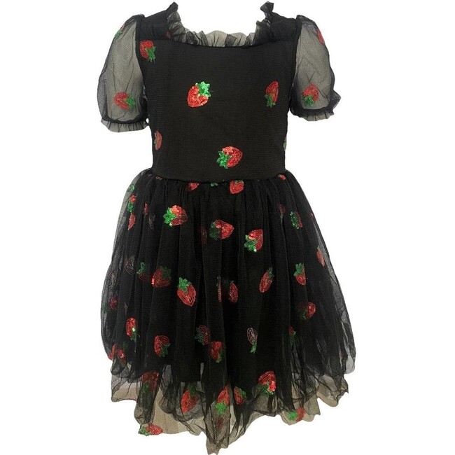Sequin Strawberry Puffy Tulle Dress, Black