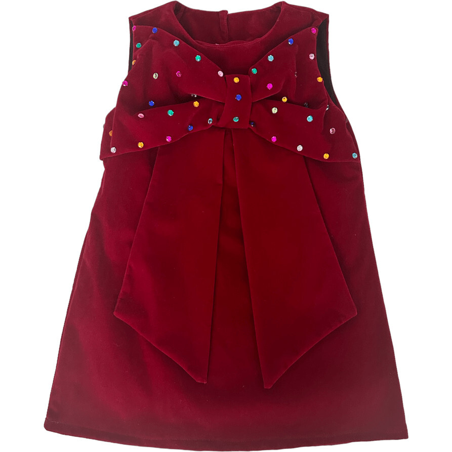 Rainbow Crystal Gem Bow Dress, Scarlet - Dresses - 1