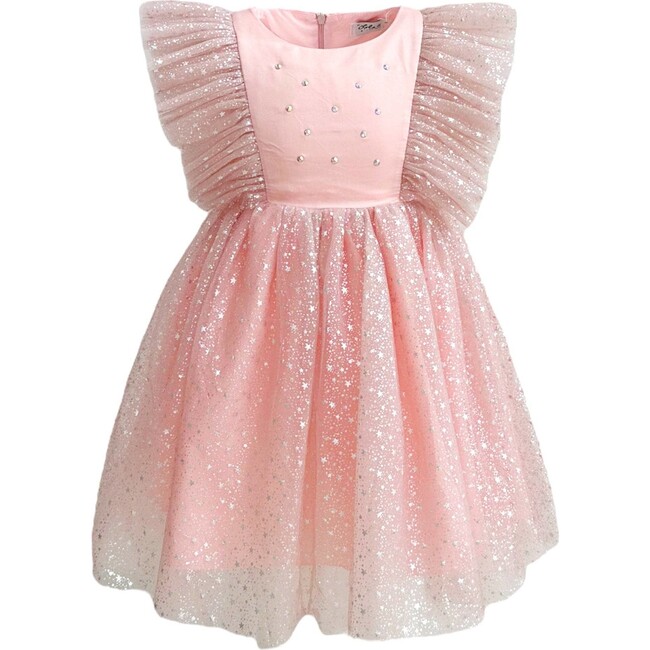 Shimmer Crystal Stars Tulle Dress, Pink