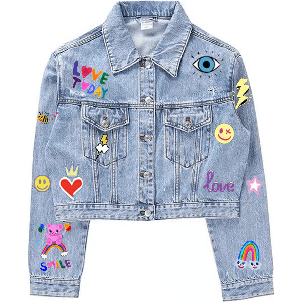 You Rock Painted Denim Jacket, Blue - Jackets - 1
