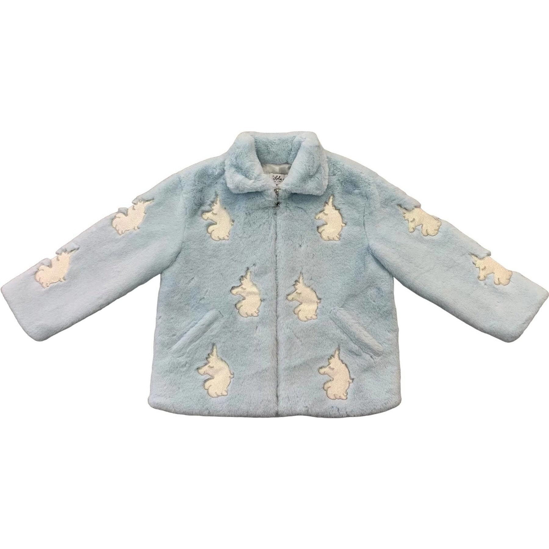 Sky Unicorn Faux Fur Coat, Blue - Faux Fur Coats - 1
