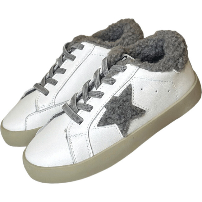 Sherpa Lined Star High-Top Sneakers, White And Grey