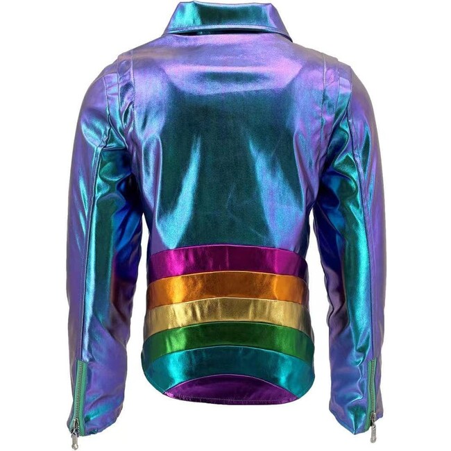 Metallic Rainbow Sky Moto Jacket, Blue