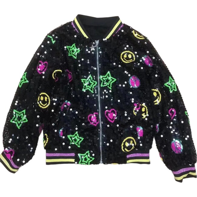 Peace And Love Sequin Bomber Jacket, Black