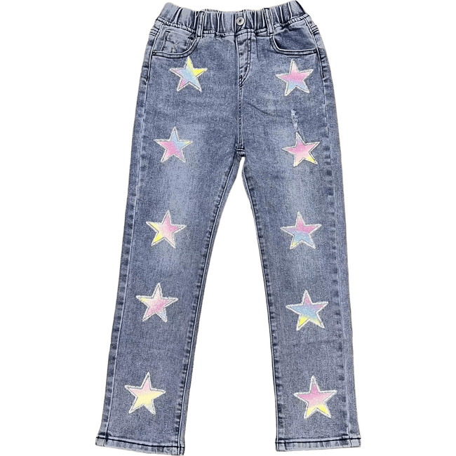 Ombre Star Patch Washed Jeans, Light Denim