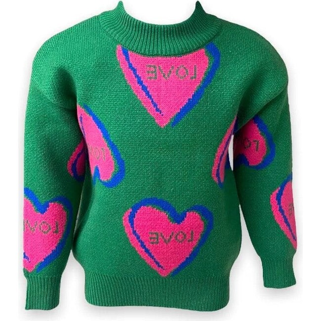 I Love You Long Sleeve Ribbed Cuff Sweater, Green