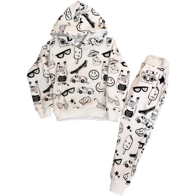 Graffiti Ice Cream Hoodie And Pant Set, White