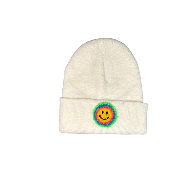 Neon Emoji Embroidered Knit Hat, White