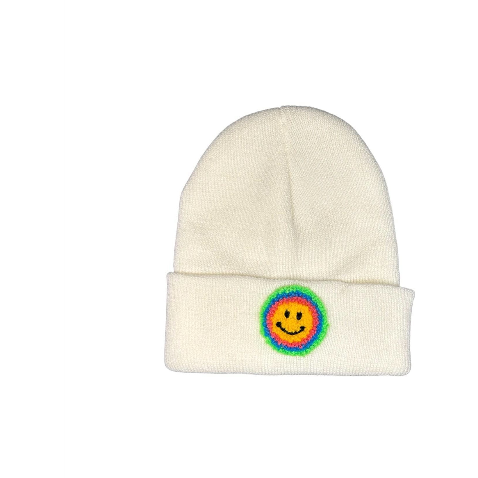 Neon Emoji Embroidered Knit Hat, White - Hats - 1