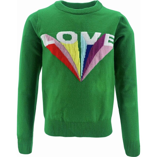 Love Long Sleeve Ribbed Cuff Sweater, Green