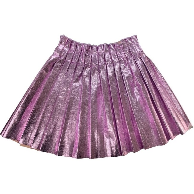 Foil Metallic Pleated Skirt, Pastel Pink
