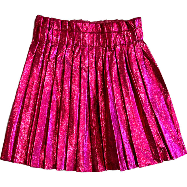 Foil Metallic Pleated Skirt, Hot Pink