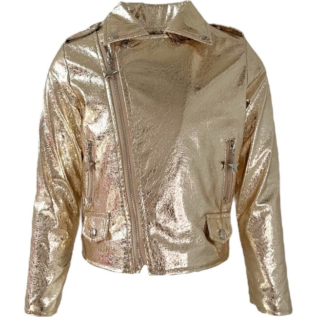 Goldie Metallic Moto Jacket, Gold