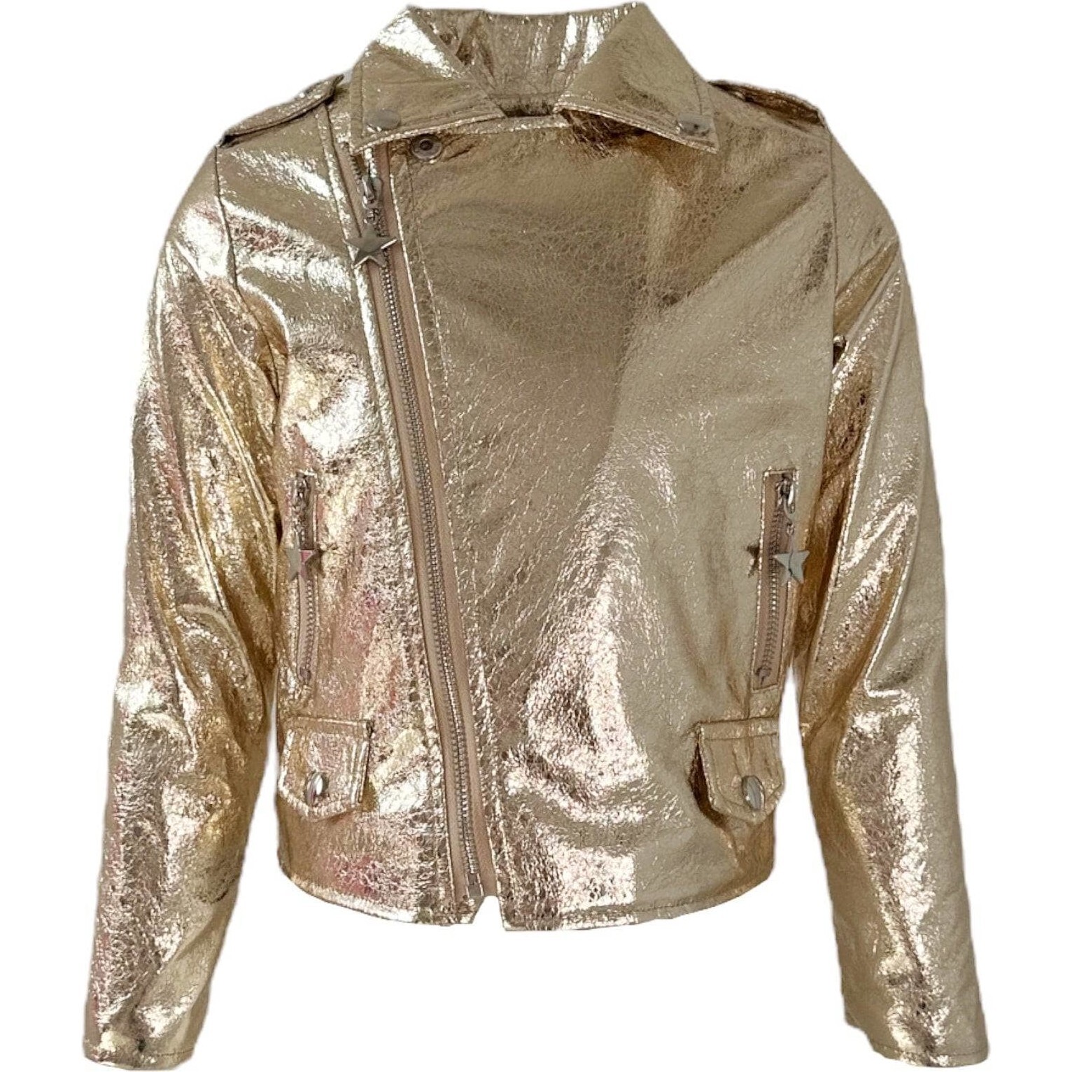 Goldie Metallic Moto Jacket, Gold - Jackets - 1
