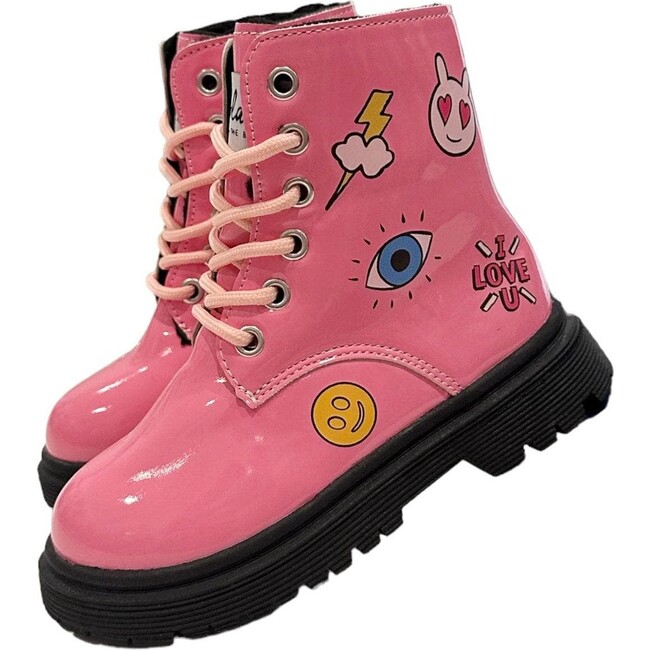 Doodle Combat High-Top Boots, Pink