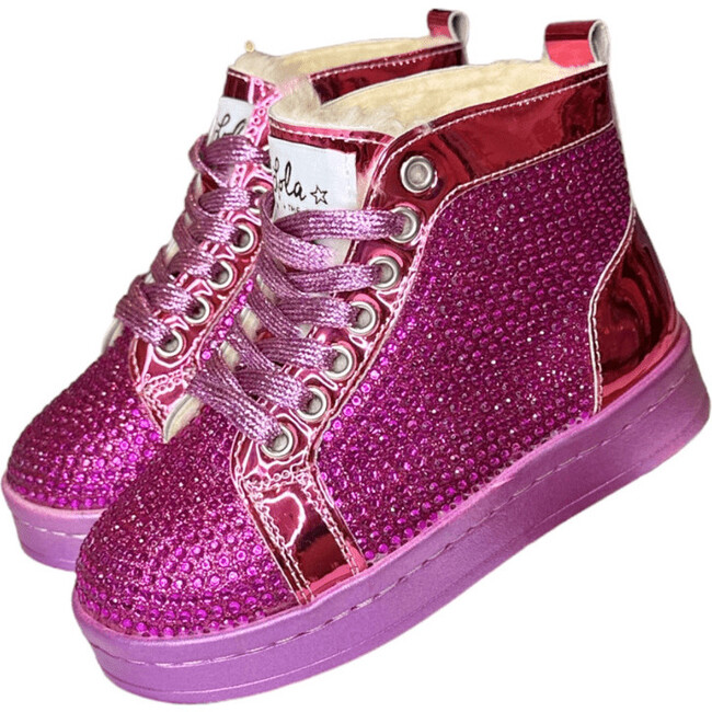 Crystal Hologram Sparking High-Top Sneakers, Pink