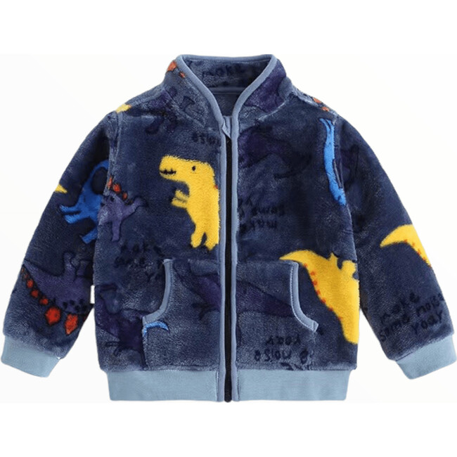 Dino Plush Velour Zip-Up Jacket, Blue