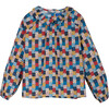 Rachel Collared Blouse, Dusty Blue Floral Check - Blouses - 1 - thumbnail