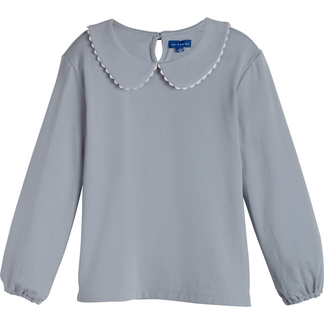 Katie Jersey Collared Top, Dusty Blue