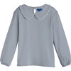 Katie Jersey Collared Top, Dusty Blue - Shirts - 1 - thumbnail