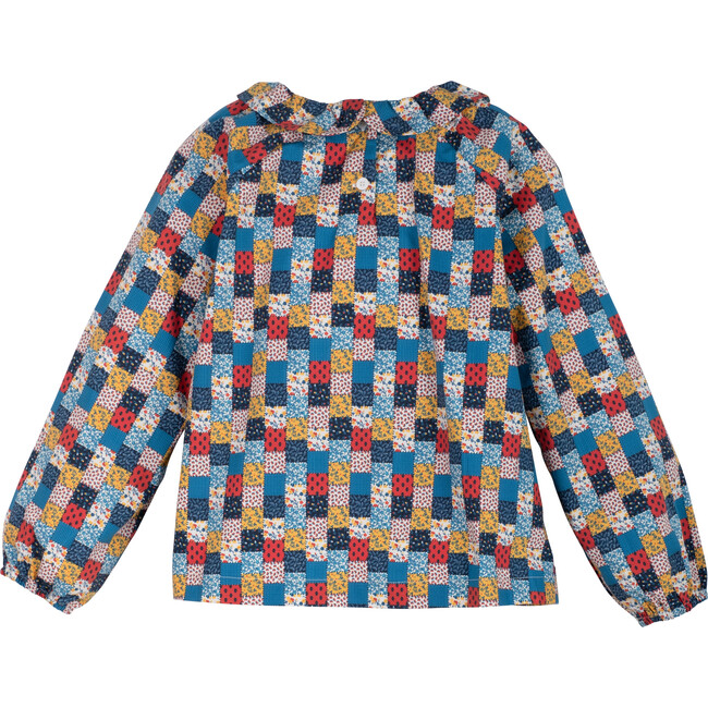 Rachel Collared Blouse, Dusty Blue Floral Check - Blouses - 2