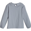 Katie Jersey Collared Top, Dusty Blue - Shirts - 2