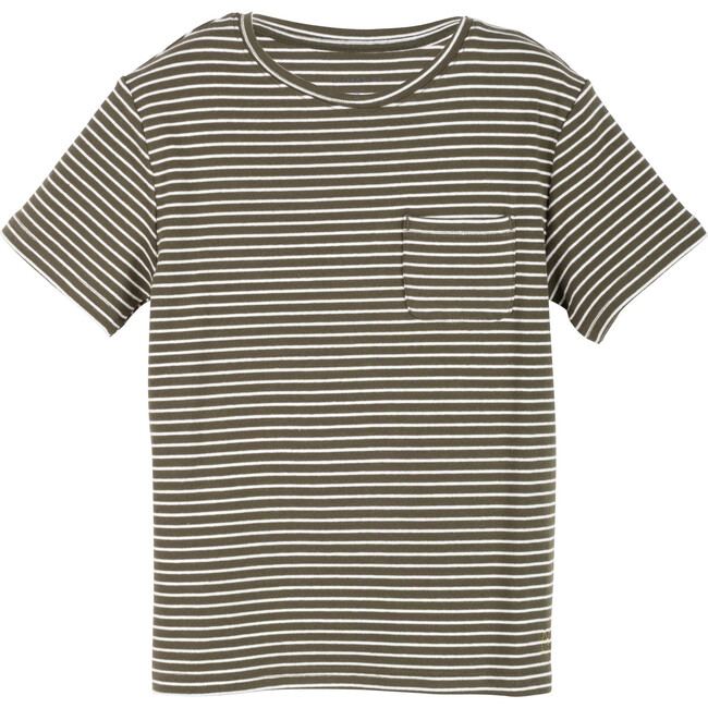 Claude Pocket Tee, Olive and Ivory Stripe