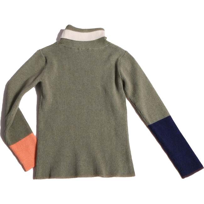 Patchwork Ribbed Turtleneck, Sage Mix - Shirts - 2